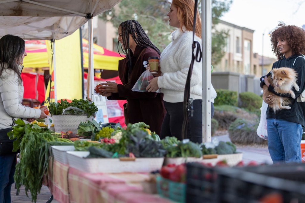 A group of friends at the farmers market