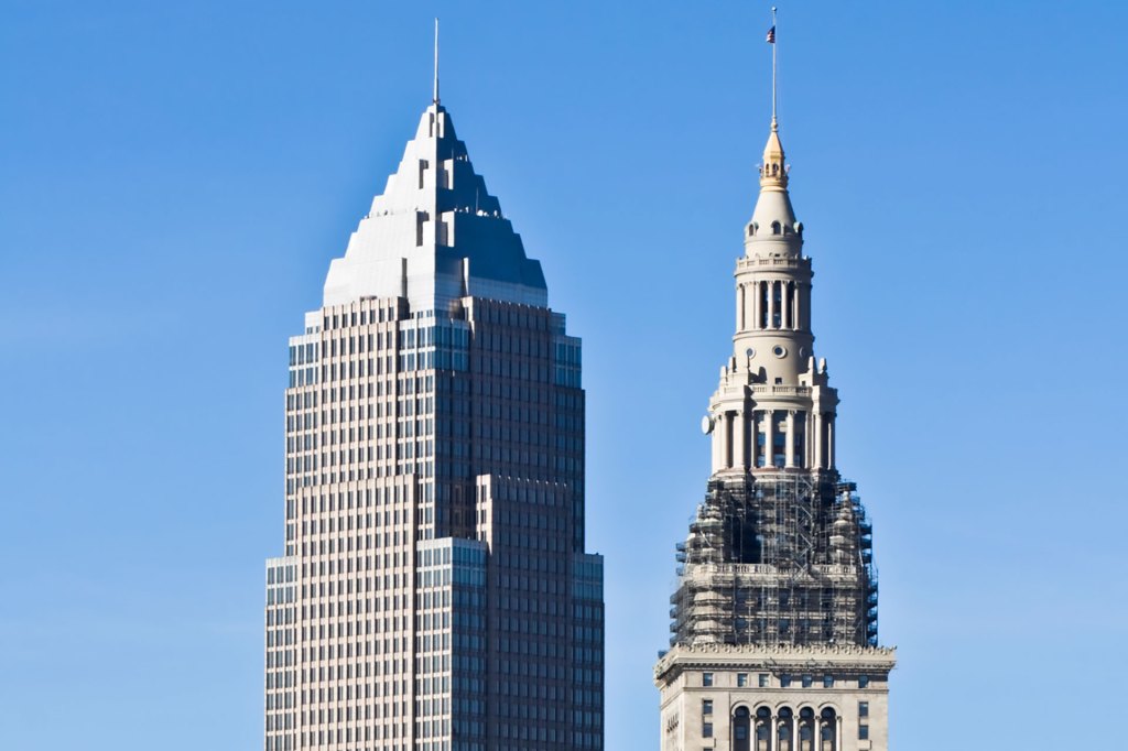 Two buildings in downtown Cleveland, OH.